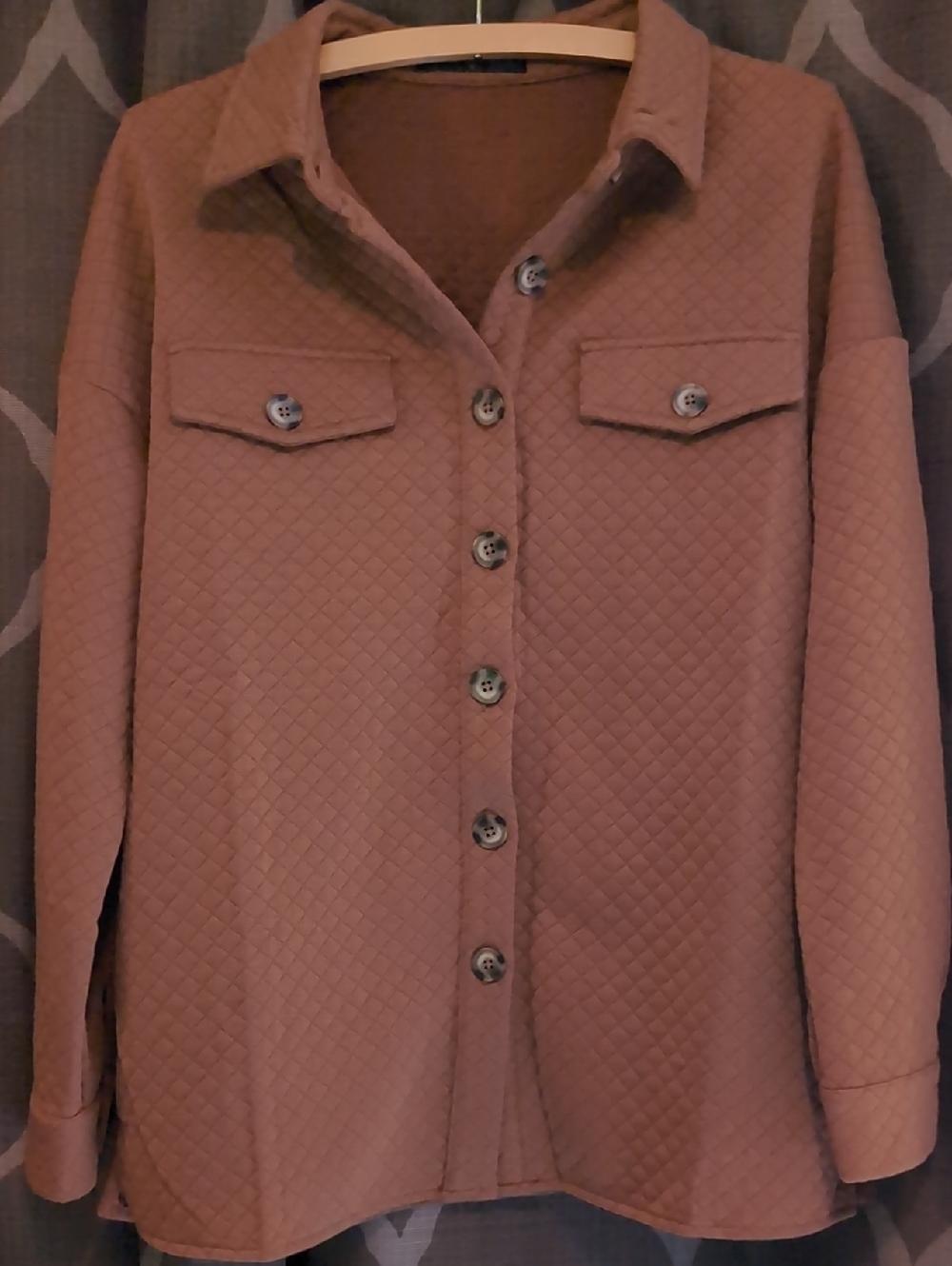 Quilted Button-Front Shirt Jacket -  Brown